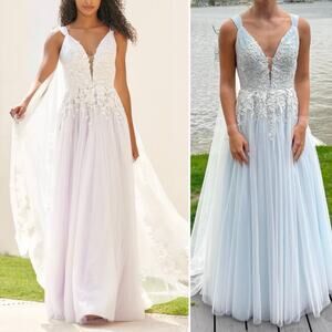 Sherri Hill Dress Lace ChiffonCape Floral Rhinestone Fairycore